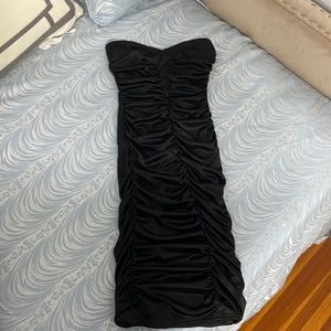 Strapless black satin dress